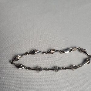 Vintage 925 Sterling Silver Dolphin Link Bracelet